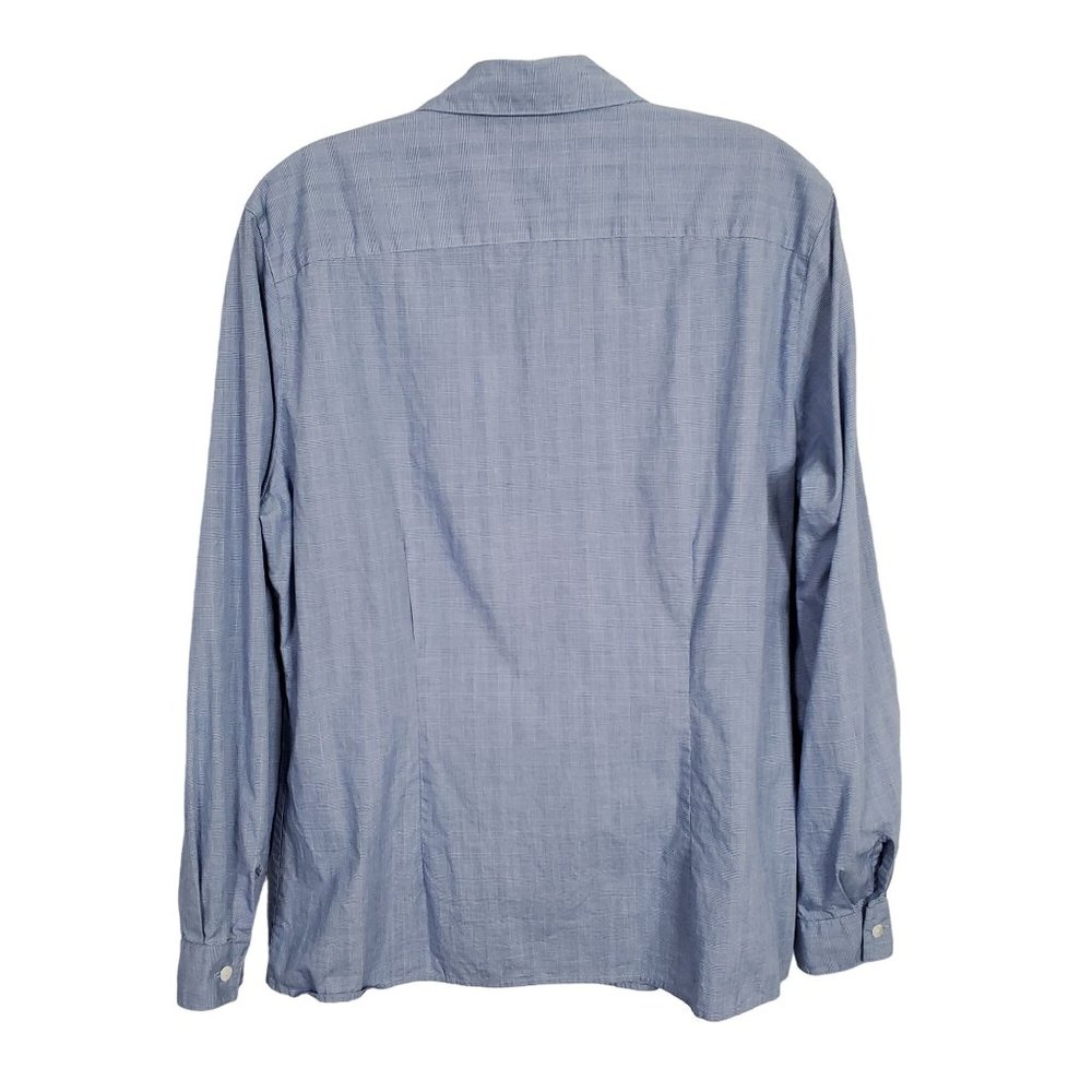 Foxcroft Size 12 Shirt Blouse 100% Cotton Fitted Long Sleeve Micro Plaid Blue - Picture 3 of 7